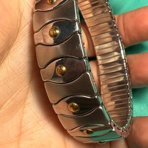 Vintage Milor Italy Stainless Steel & 18k Yellow Gold Stretch Flex Bracelet